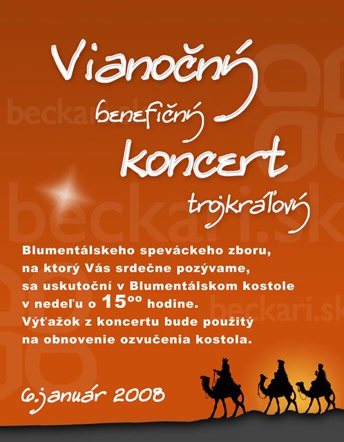 Vianočný koncert 6.1.2008 - Plagátik pre vianočný benefičný koncert Blumentálskeho speváckeho zboru